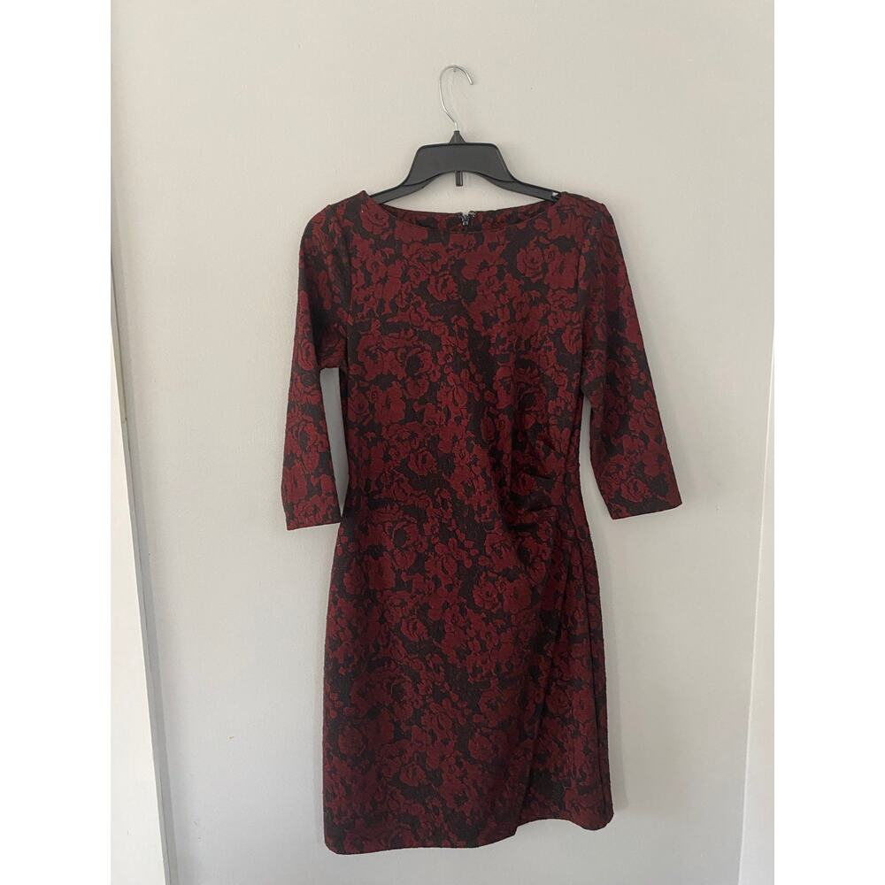 Talbots Women’s Red & Black Petite Part Work Dress Long Sleeve Size Mp